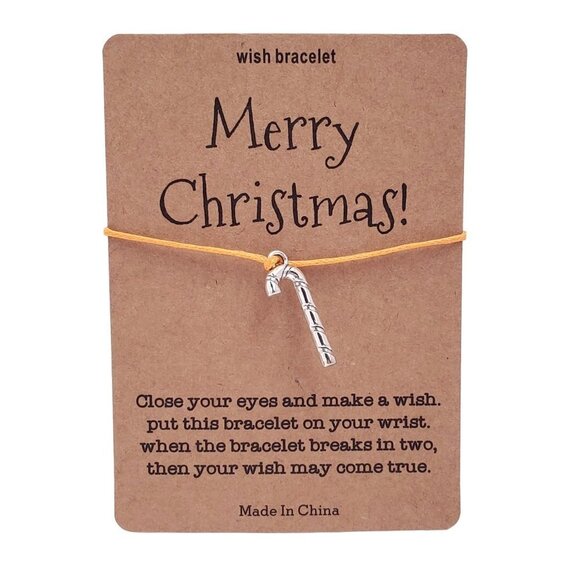 Candy Cane Christmas Wish Bracelet Gold Color String - Picture 2 of 3